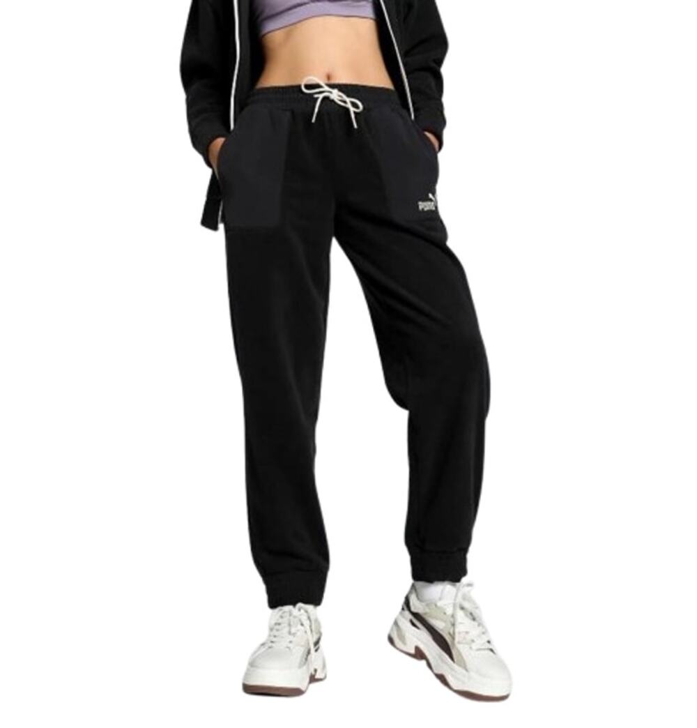 PUMA Women's ESS Elevated Winterized Pants Medium Black Drawstring Joggers NWT